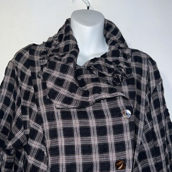 NICHE NILGUN DERMAN Plaid Lagenlook Asymmetrical Lightweight Over shirt-M - Picture 2 of 9